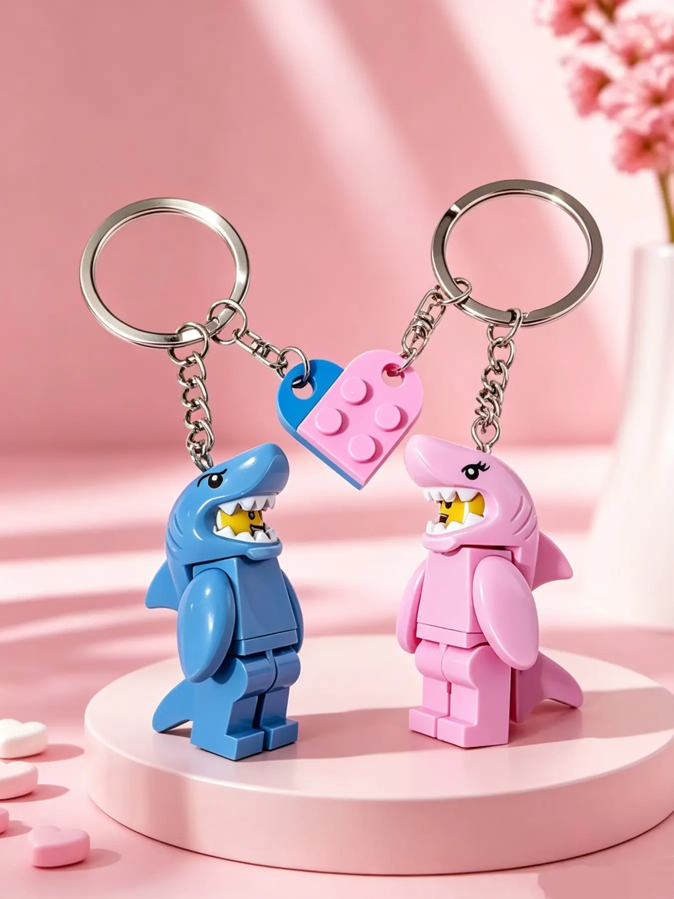 Couple Keychain Puzzle Shark, Blue Heart  W Half Build Keychain, Couple Best Friend Backpack Charm Gift, Cute Love Accessory, Friendship Keychain