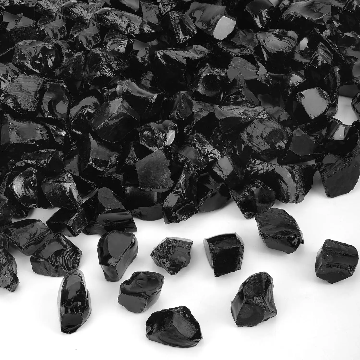 10 lbs Crushed Fire Glass for Fire Pit, High Luster Black | 10 Pounds 0.79"-1" Decorative Recycled Fireplace Glass Rocks, For Natural Propane Fire Pit Fireplace and Landscaping