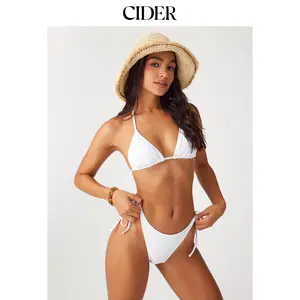Cider Faux Leather Halter Triangle Bikini Swimsuit