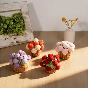 Handmade Crochet Flower Bouquet Coaster - Yarn Knitted Floral Cup Mat, Cute 3D Flower Coasters for Home Decor, Mother's Day Gift for Mom Grandma