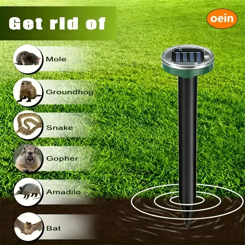 Four Sets of Solar-Powered Rodent Deterrents Efficiently Drive Away Ground Squirrels, Snakes, And Moles, Producing Sound Waves, Which Makes Them Ideal for Agricultural Fields, Gardens, And Outdoor Lawns Solar Animal Repeller