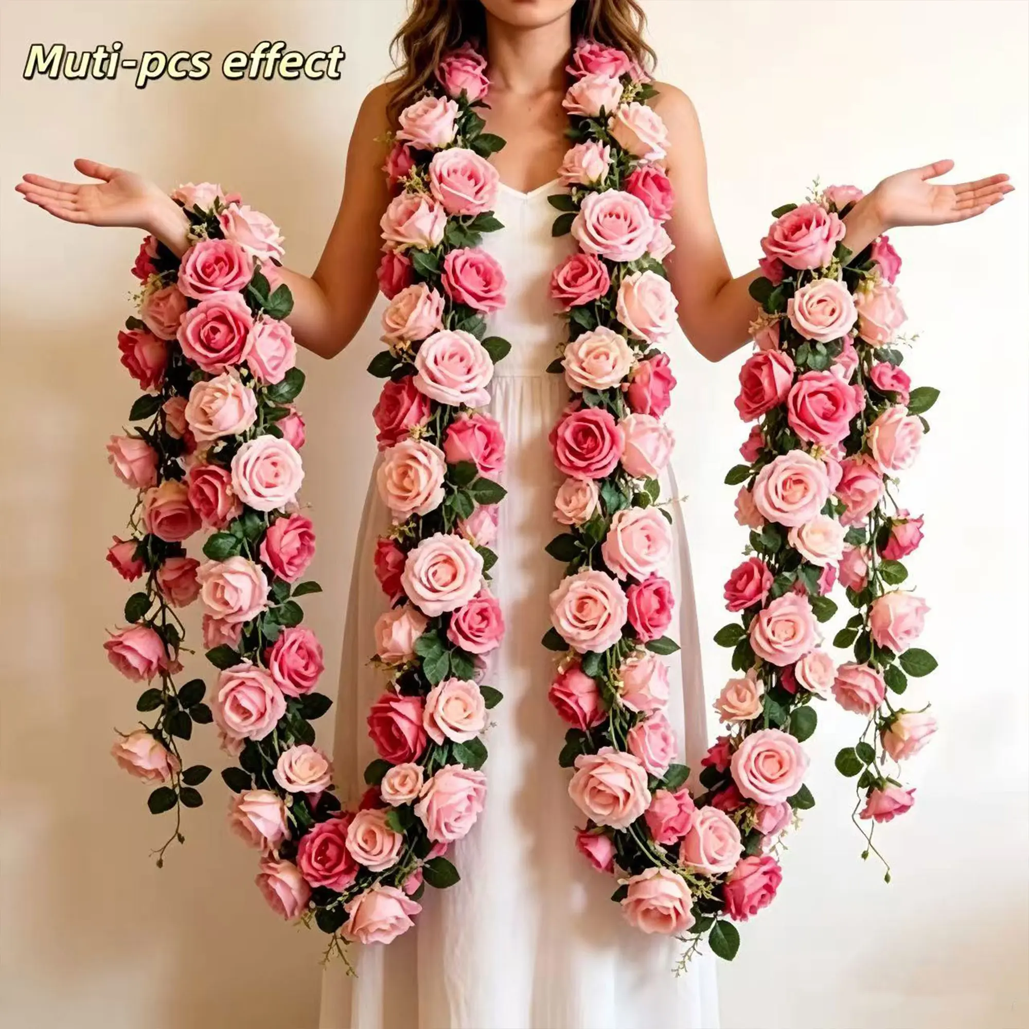 5m Rose Artificial Floral Wreath, Artificial Roses, Single Layer Non-Fading Fake Flowers, Ideal for Wedding, Valentine's Day, Home Garden DIY Decorations