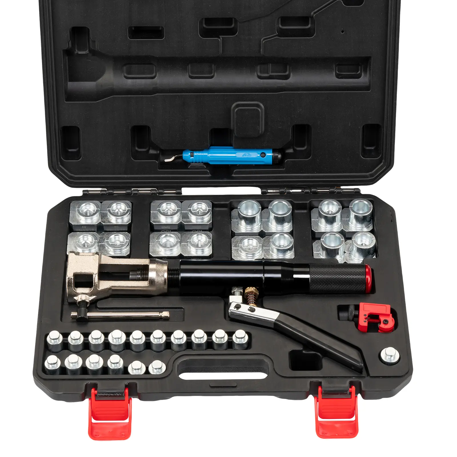 Hydraulic Brake Line Flaring Tool Kit – 45° Double & Single Flash – 33PCS Set for 3/16"-1/2" Copper & Steel Tubing – Includes Tube Cutter & Deburrer – Professional Automotive Brake Repair Flaring Tool