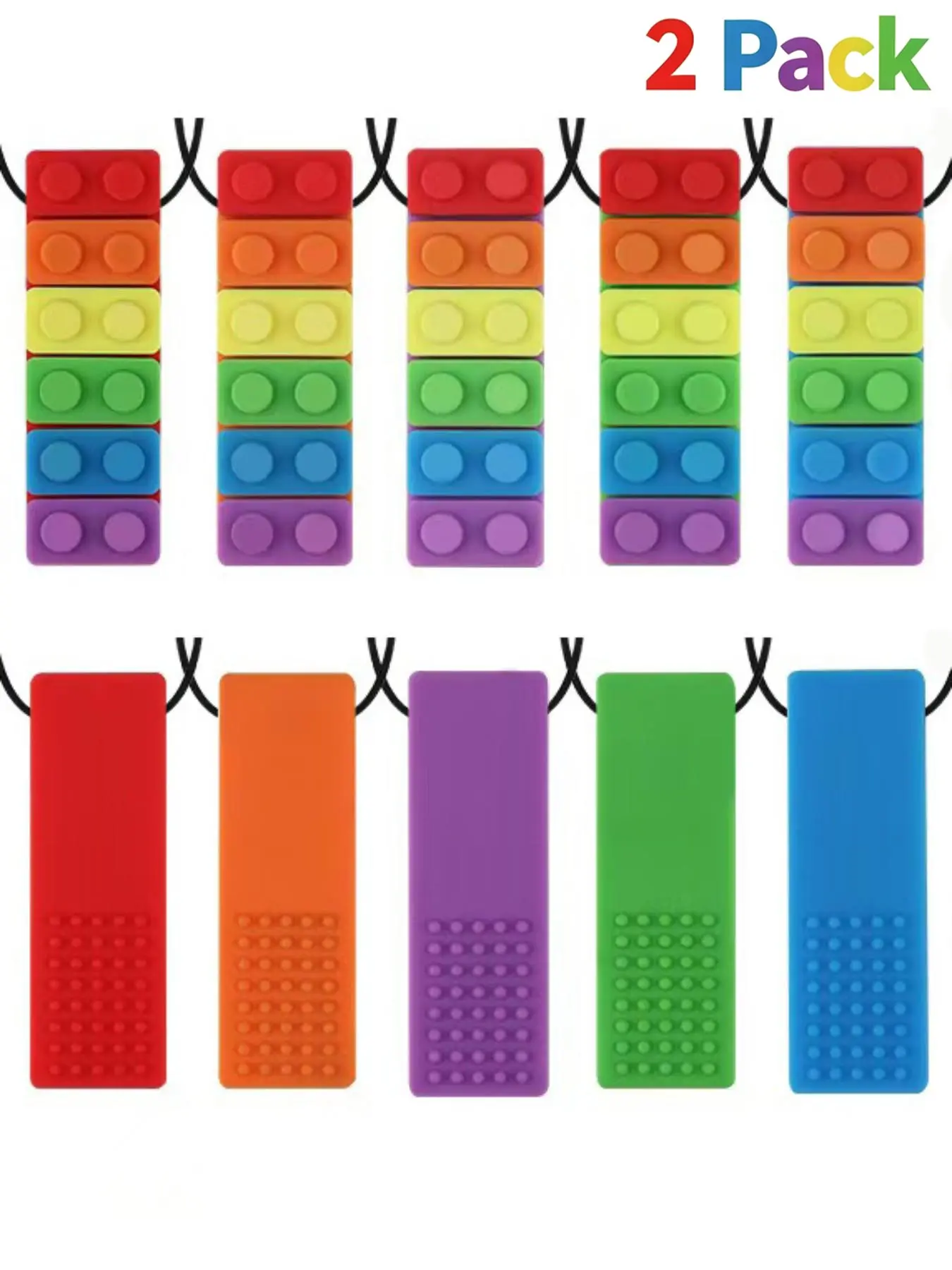 2 Pack Oral Motor Silicone Chew Necklaces, Gum‑Friendly Chewy Stick Teether Sensory Toys for Kids Toddlers, Calming Chewable Toys for Autism ADHD & Biting Needs