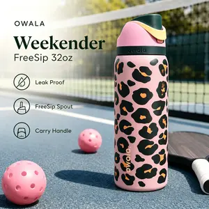[Color Drop Collection] Owala FreeSip 32oz Weekender Sports Water Bottle, Weekender Cute Tennis Pattern, Keeps Cold All Day, Gift for Her