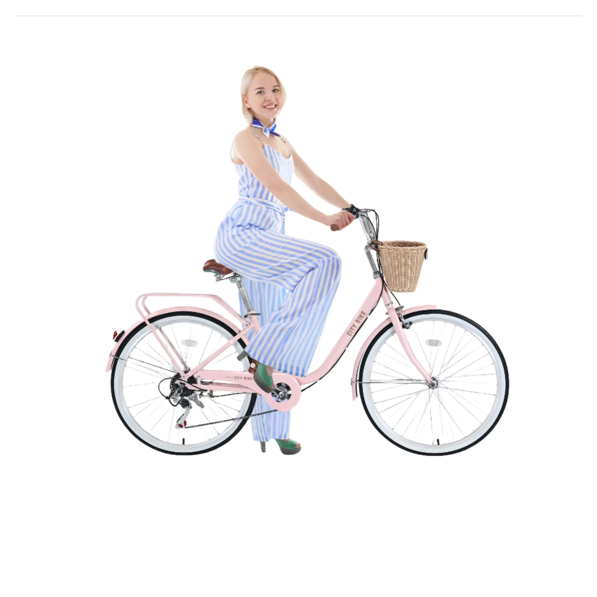 26 Inch City Commuter Bike – 7-Speed Lightweight Steel Frame Road Bike with Dual Brakes & Rattan Basket for Men Women Outdoor Cycling