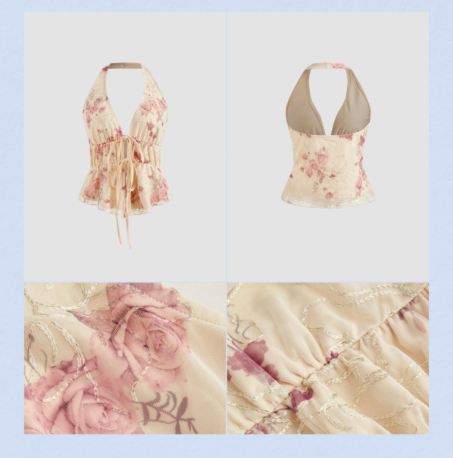 Cider [2 colors, size 0-10] Halter Neckline Floral Knotted Tank Top SummerWins