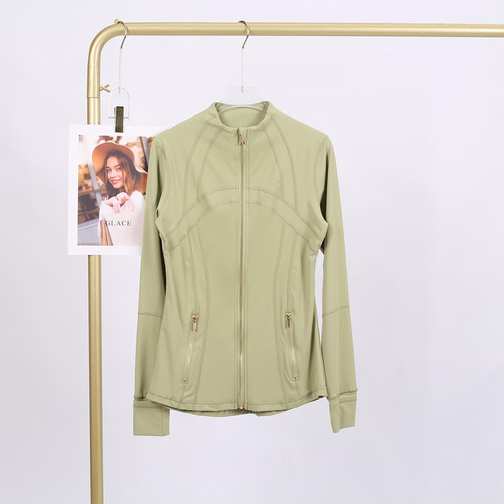 LULU  Same style  Women's Stand-Up Collar Gold Zipper Yoga Top, Spring-Style Fitted Top, Sports Jacket, Fitness Long-Sleeve Sun Protection Jacket