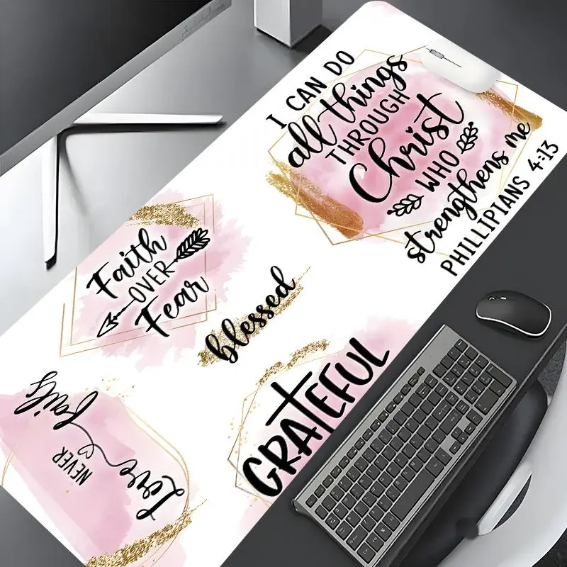 Pink Religious Inspirational Scripture Large Gaming Mouse Pad,Non Slip Mousepad,Aesthetic Desktop Protection Pad,Washable Rubber Pad Non-Slip Lock Edge Multi-Size Mouse Pad Suitable For Home Office,Good Gift for Family and Friends