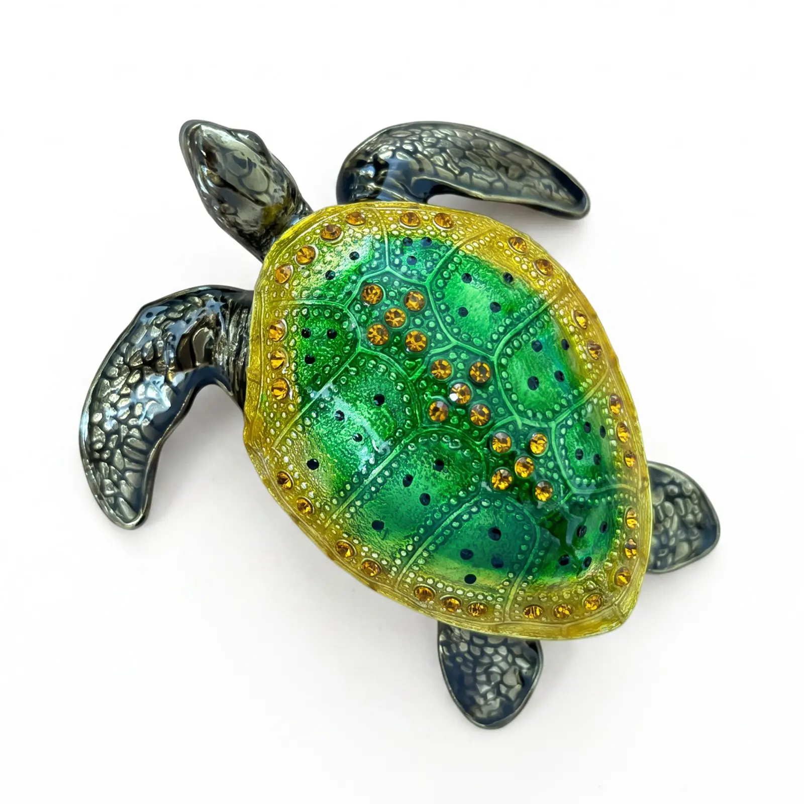 1PC Hand-Painted Enamel Sea Turtle Trinket Box Figurine Home Decor – Classical Hinged Jewelry Box Keepsake, Perfect for Bookshelf, Desk, or Office Decor, Holds Tiny Treasures, Great Gift Idea