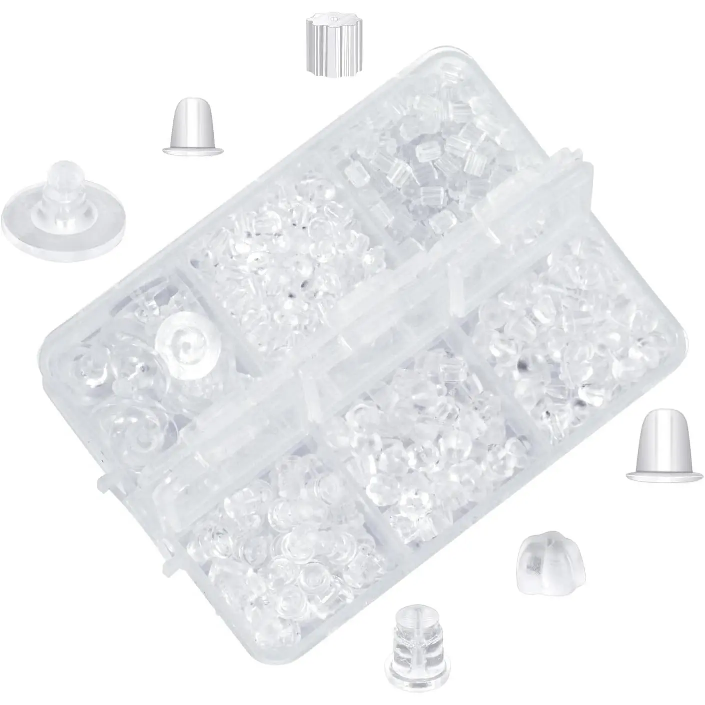 6 Styles  Earring Backs for Studs/Droopy Ears/Heavy Earring, 600 count Clear Soft  Plastic Rubber Backs Replacements Backings Clutch Stoppers Kits