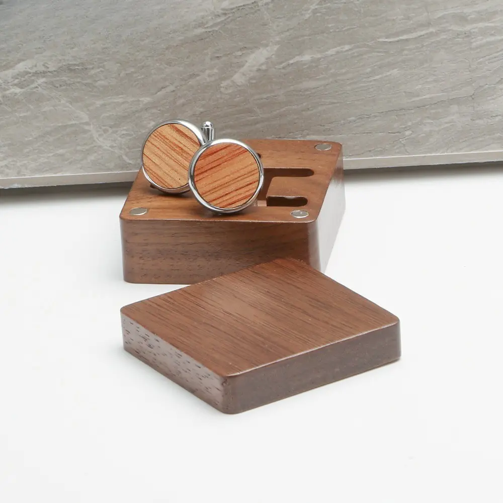 Customizable Walnut Wood Button Box, Magnetic Closure, Ideal Gift for Boyfriend or Father, Perfect for Festive Occasions
