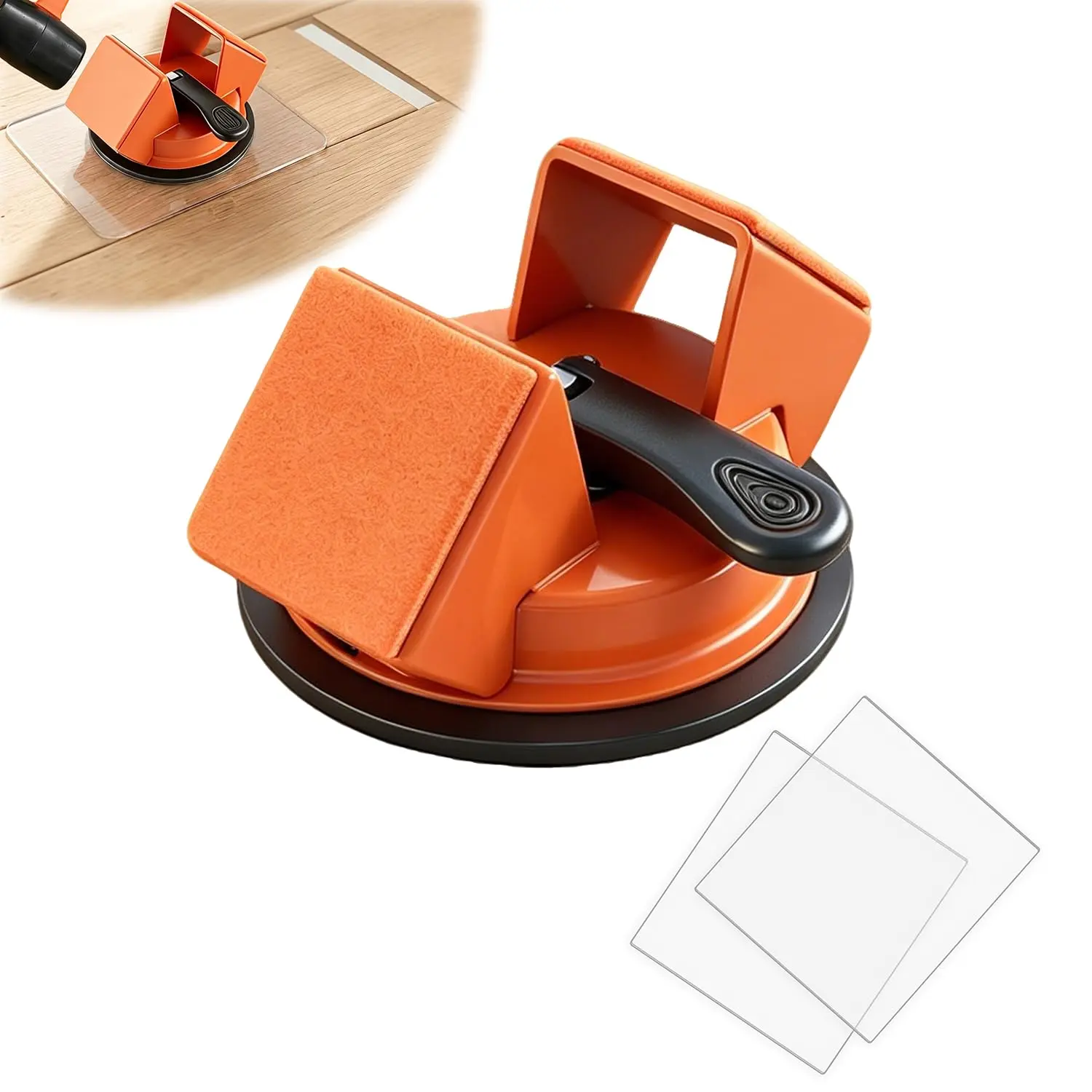 Heavy Duty Floor Gap Fixer Tool, 45° Striking Surface, Vacuum Suction Cup with 6 Sticky Pads, for Laminate, Vinyl,  & Tile, Orange