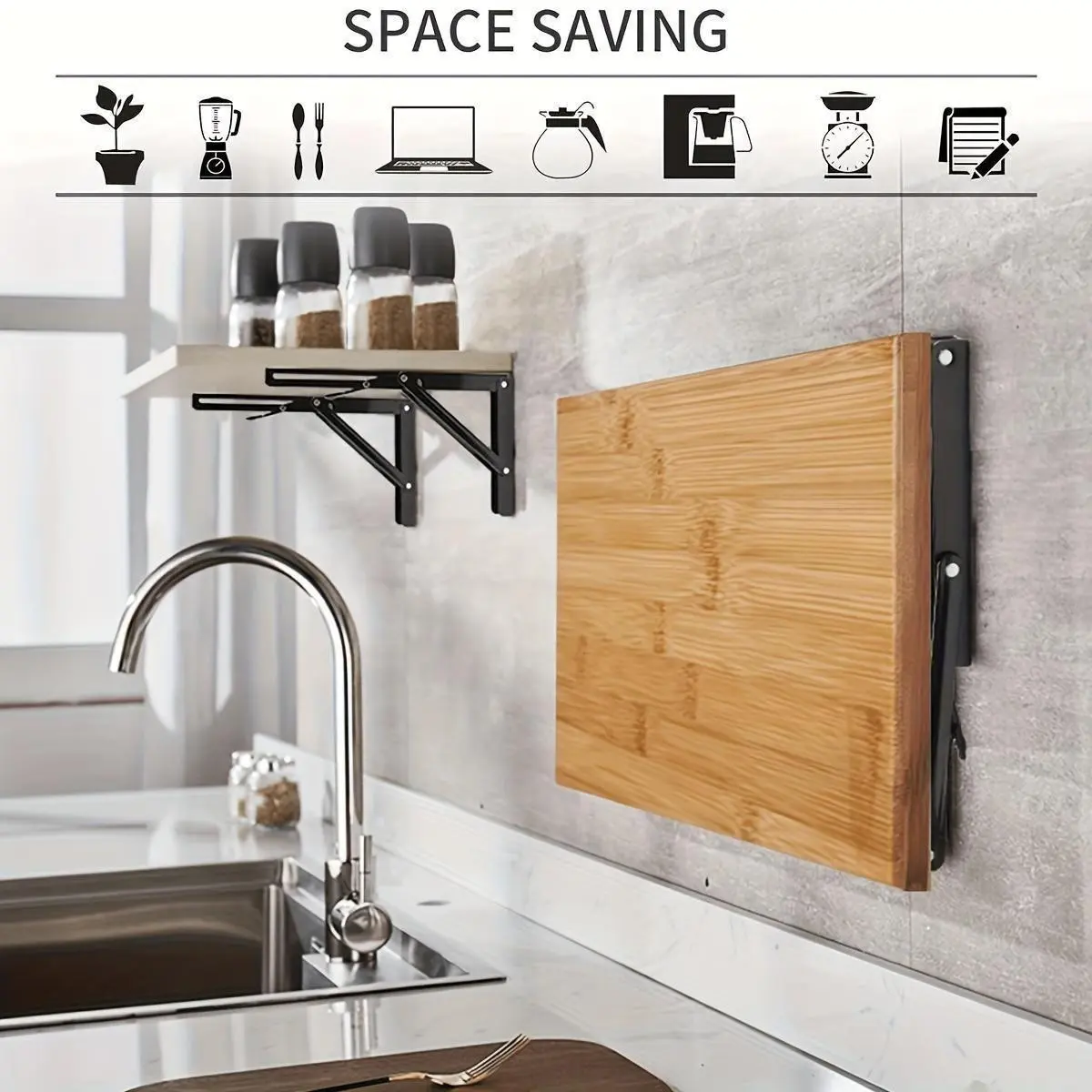 2 Pack Foldable Adjustable Support Brackets, 90 Degree Carbon Steel Wall Mount, Load Bearing Shelf Brackets, DIY Storage Rack Reinforcement