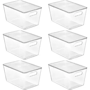 6 Pack Clear Stackable Storage Bins with Lids, Large Plastic Containers with Handle for Pantry Organizer and Storage,Perfect for Bathroom,Cabinet,Kitchen,Fridge,Closet Organization