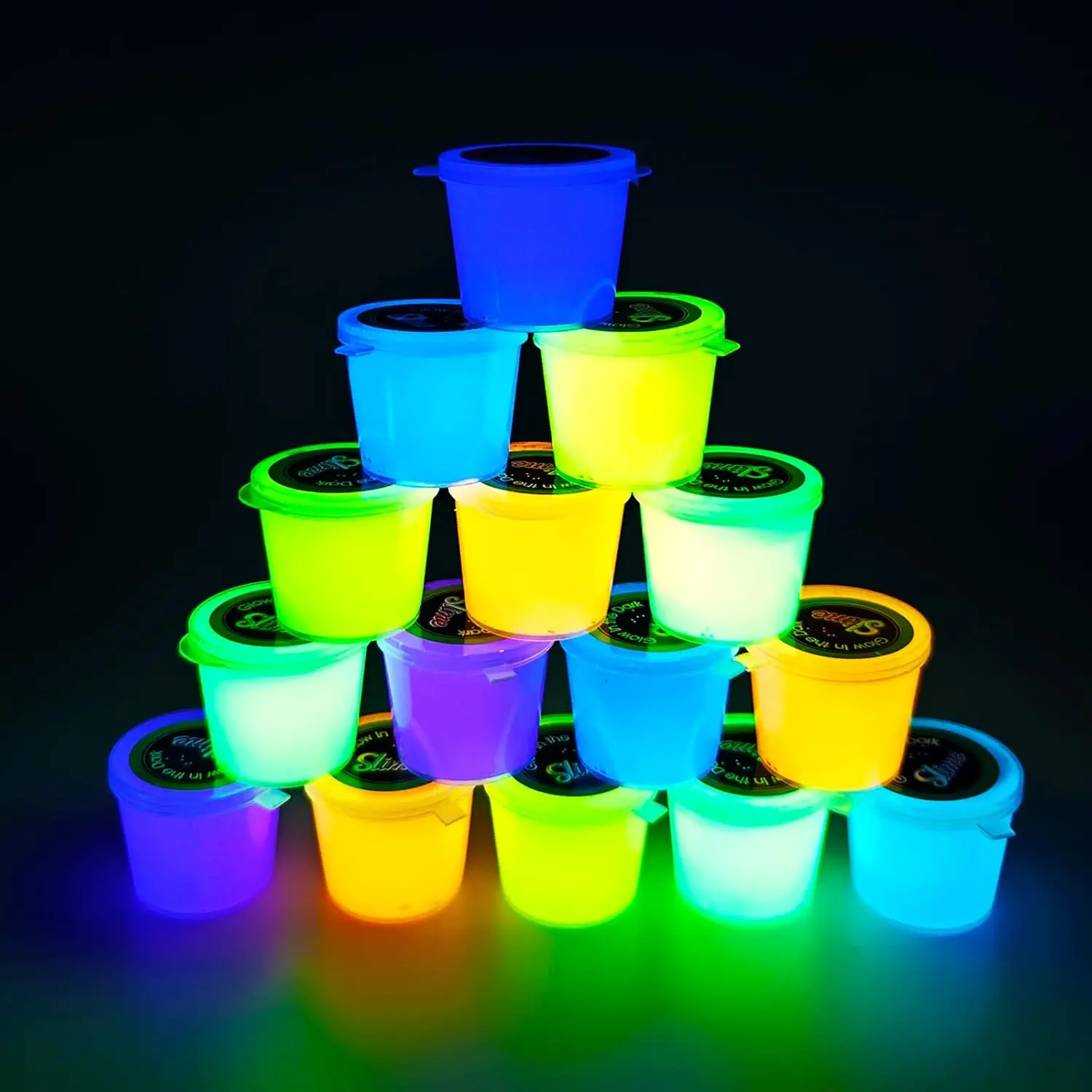 15-Pack Glow-in-Dark Craft Kit, Unisex Stress Reliever with Purple, Green, Blue, Orange, Yellow Slime Compound, Galaxy Favors for Kids' Birthdays