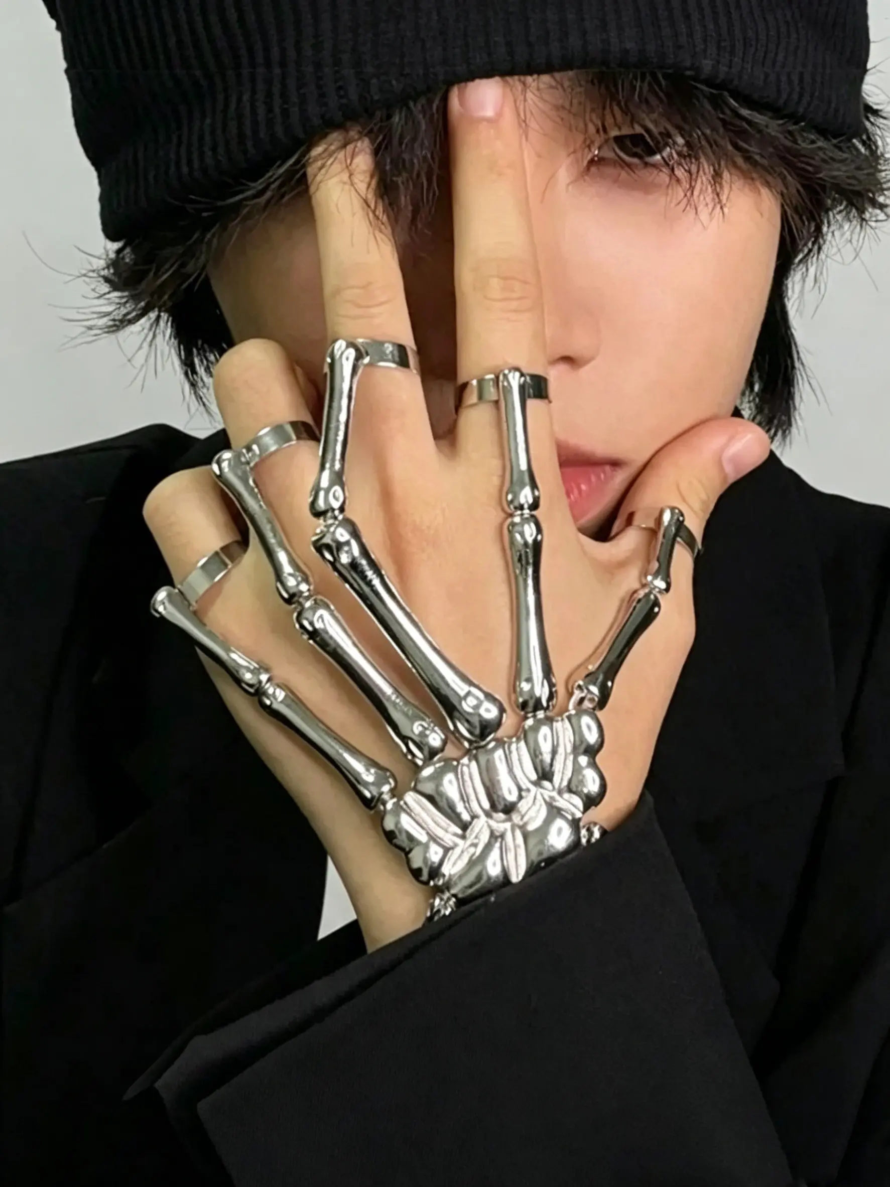 Skeleton Hand Bracelet, Bangle Bracelet, Punk Grunge Statement Jewelry, Gold/Silver/Black Skeleton Hand Bracelet, Adjustable & Hypoallergenic Unisex Accessory, Perfect for Halloween, Cosplay, Goth & Streetwear Outfits, Edgy Emo Aesthetic Jewelry