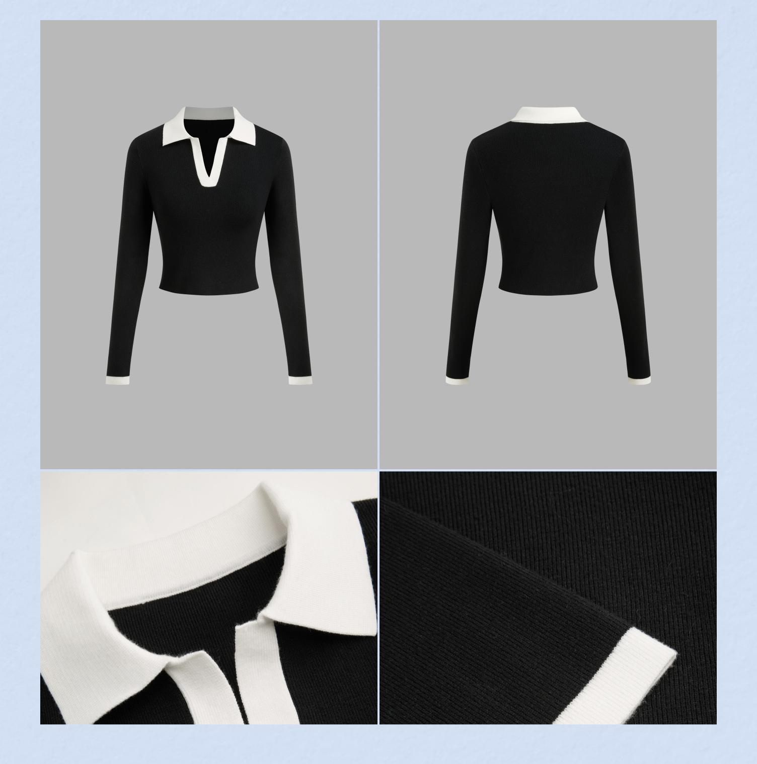 Cider [3 colors, size 0-26] Knit Polo Contrasting Binding Crop Top