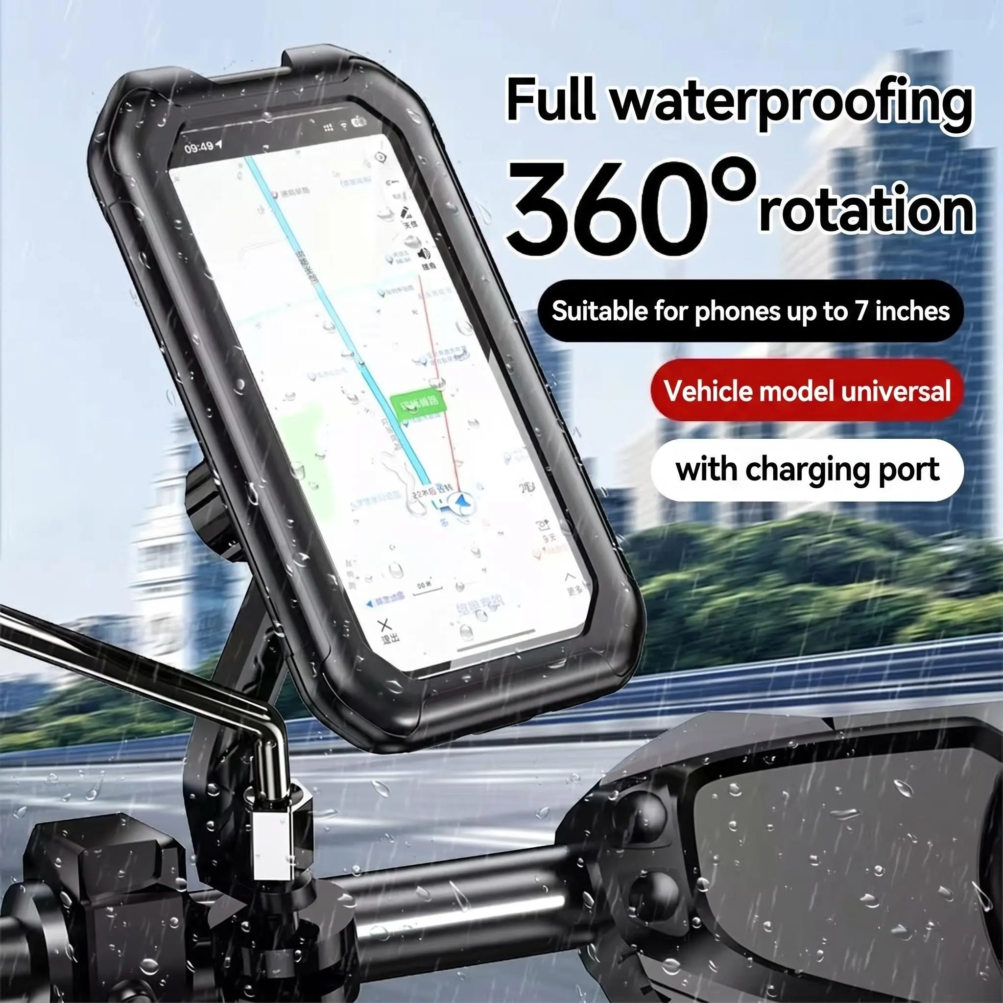 Waterproof Phone Mount for Motorcycle Riders, Rain-Resistant Rearview Mirror Holder, Touch-Sensitive, Secure Fit, Ideal for Bike Enthusiasts, Motorcycle Accessory