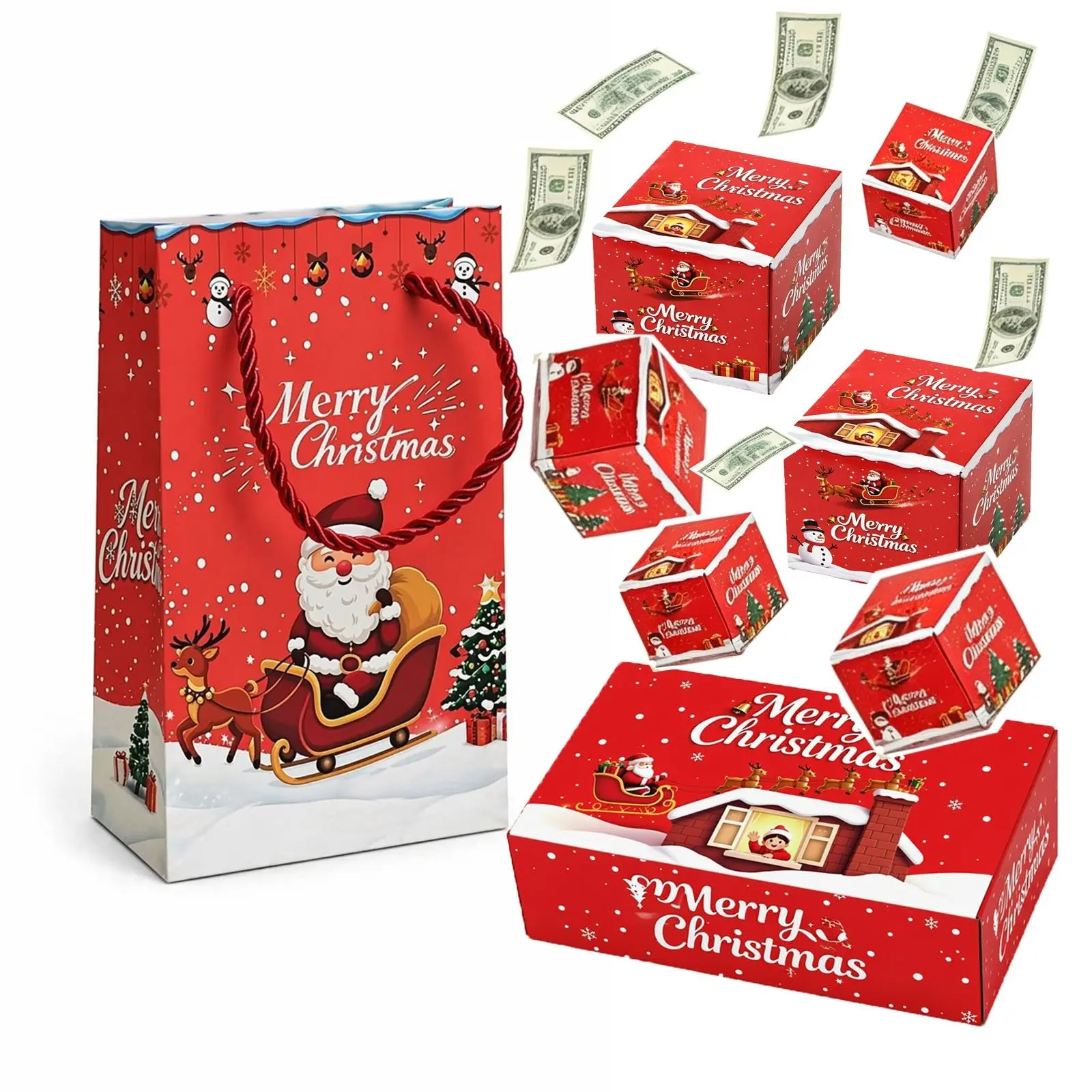 Christmas Surprise Jumping Gift Box, DIY Pull Out Foldable Explosion Box with Confetti, Cash Gift Idea, Party Favor (10 Jumps)