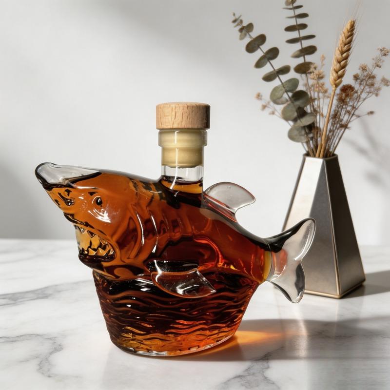 Shark Whiskey Bottle - Creative Whiskey Bottle - - Compact portable whiskey set, suitable for family gatherings and outdoor parties - Art sculpture, exquisite glass bottle decoration, romantic Christmas gift for couples, men's gi