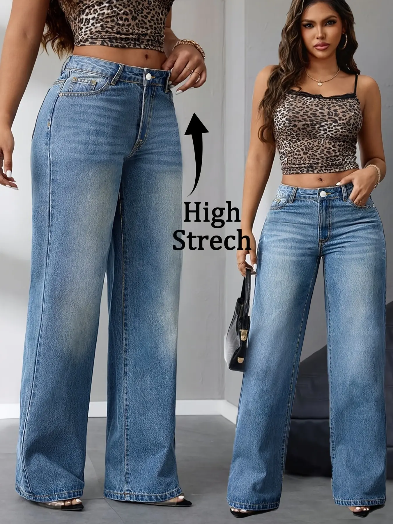 High Elastic Denim Straight-Leg Pants, Loose Fit Casual Women's Jeans, Fashionable and Comfortable, Sizes 5xl-8xl, Plus Size Long Pants