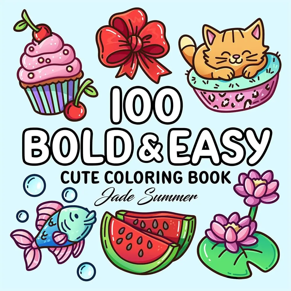 100 Bold Coloring Book: Simple, Easy, and Large Print Themes, Patterns Designs for Adults and Kids with Animals, Flowers, Food, and More! (Bold and Easy Coloring Books)