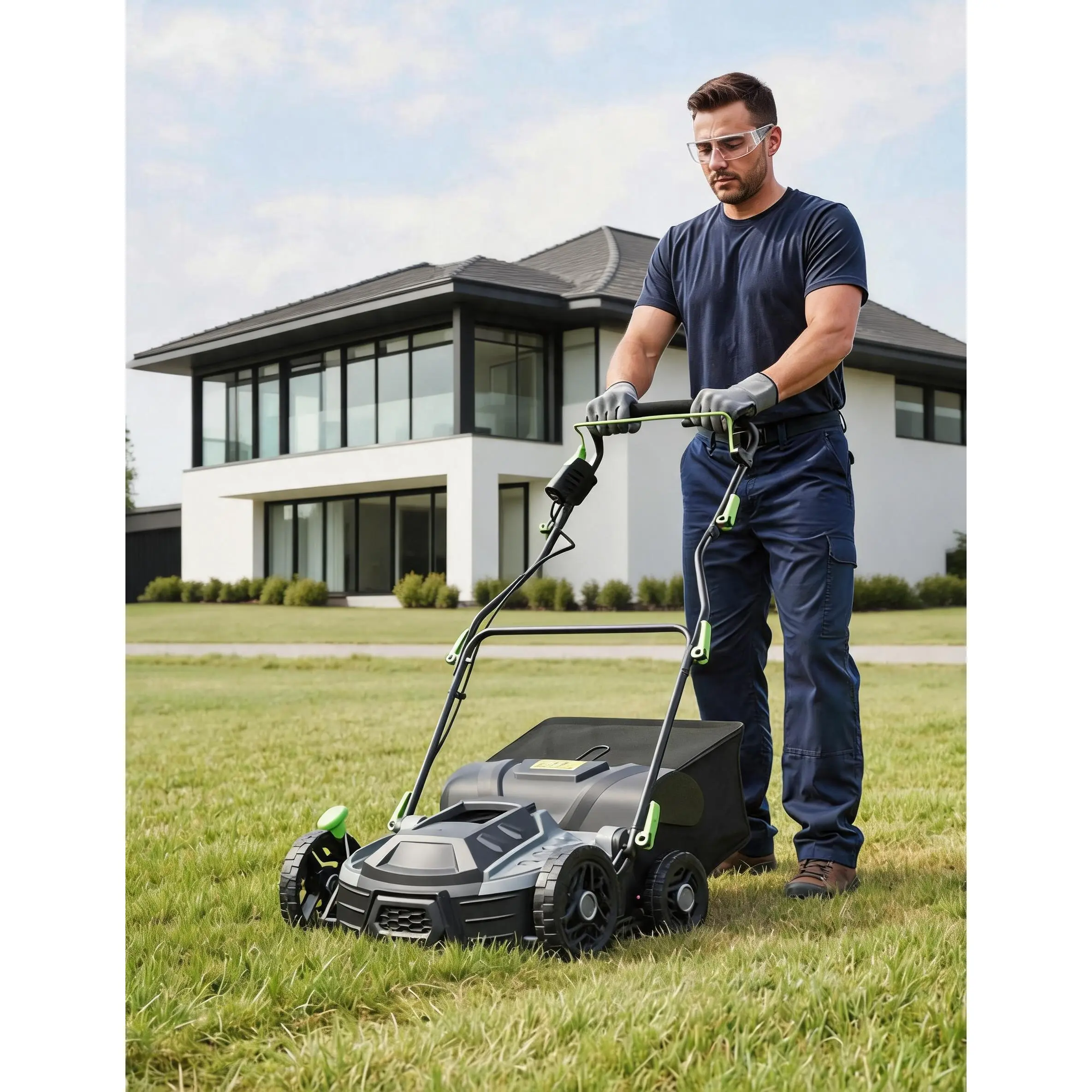 Lawn Dethatcher Electric Scarifier, 15.5 Amp Corded 2-in-1 Aerator - 14-Inch Steel Blades - 5 Depth Adjustment Positions - 14.5 gal Collector Bag - Adjustable Handle - Ideal for Yard and Lawn Care - Model A03-102B