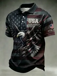 Men's 250th Anniversary Polo Shirt, Patriotic Eagle Print Short Sleeve, Moisture-Wicking Casual Top, Independence Day July 4th