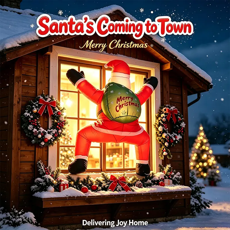6-Foot Inflatable Santa Claus Window Climber, Creative 3D Inflatable Model with LED Lights, Large Outdoor Indoor Holiday Party Decor