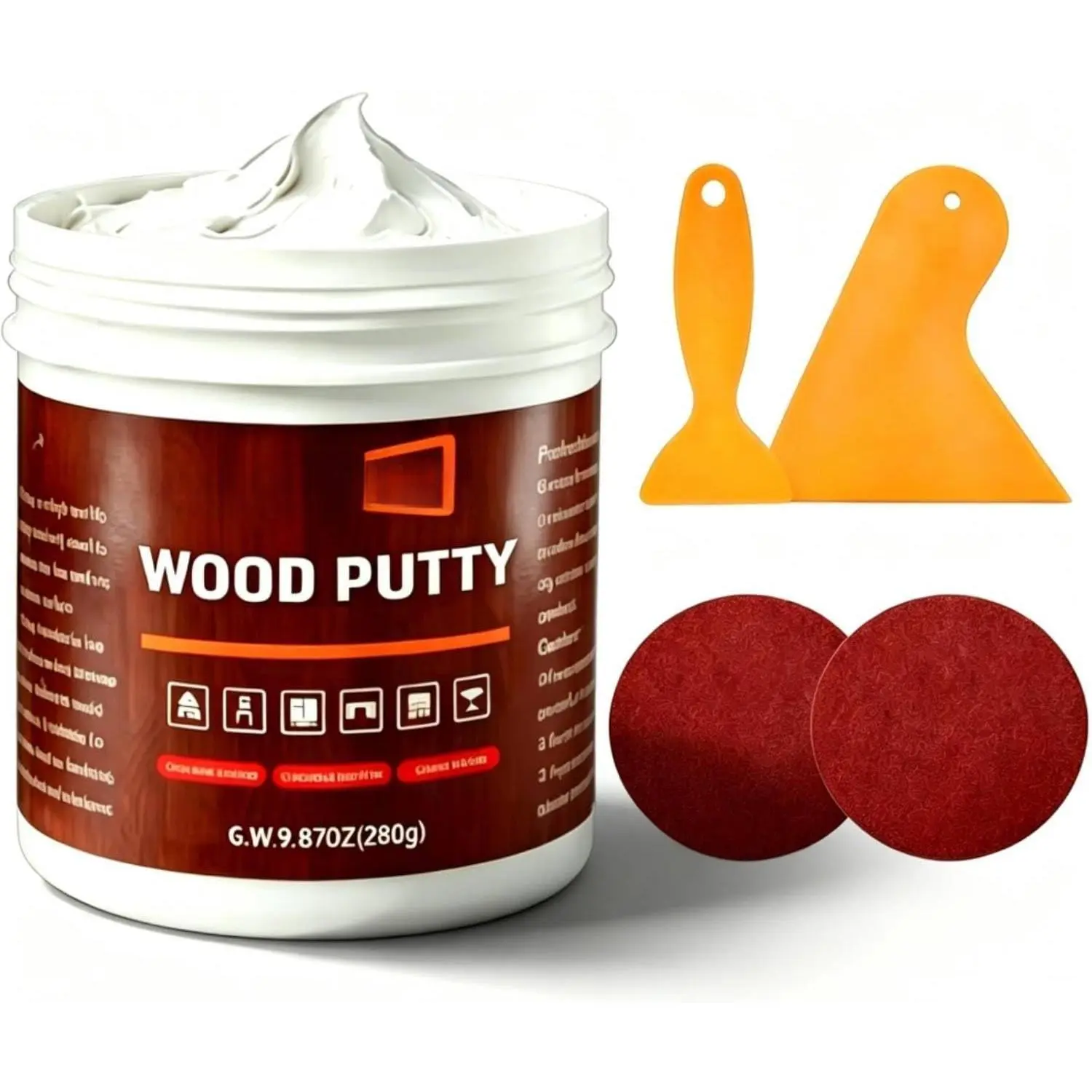 9.87 oz White  Filler Putty - Stainable, Paintable, Water Resistant | For quick repair of cracks, chips, and   wooden furniture. Easy to sand, durable, for indoor/outdoor use