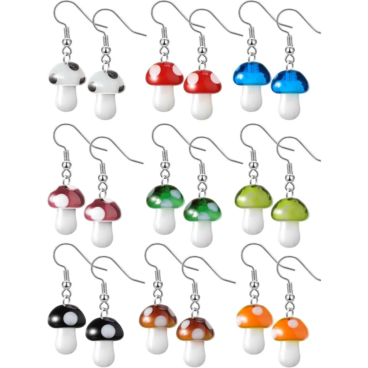 9 Pairs Mushroom Earrings for Women Long Pendant Glass Mushroom Earring Colorful Steampunk Earring Creative Funny Cute Weird  Women's Drop and Dangle Earrings