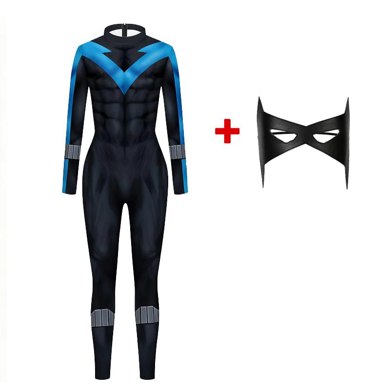 Halloween Female Nightwing Cosplay Costume Dick Grayson Jumpsuit Mask Kids Adults Girls Woman Superhero Catsuit Zentai Bodysuit
