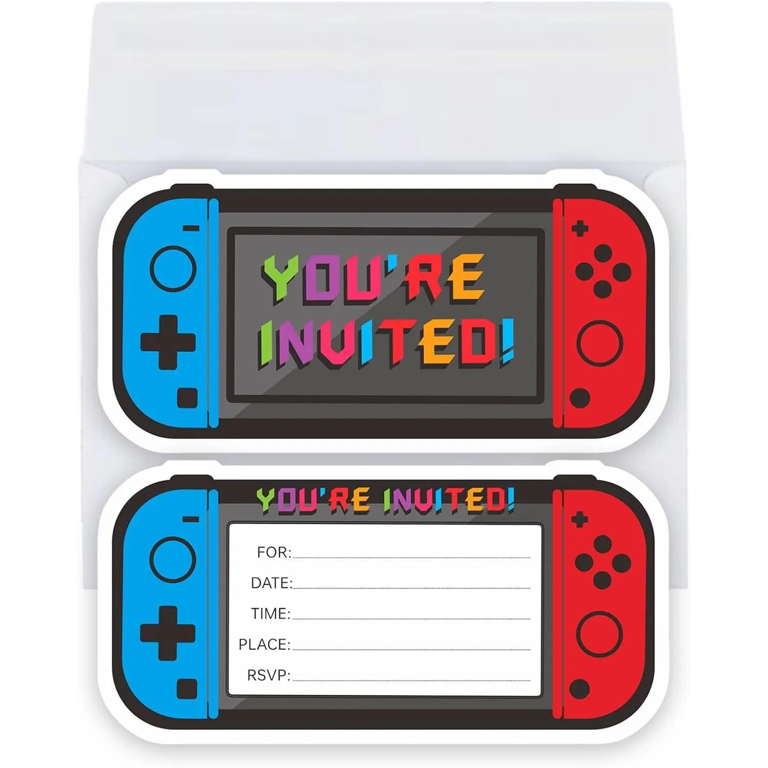 Video Game Theme Invitation Cards (3x6 in), Double-Sided Birthday Party Supplies, Includes 20 Envelopes, Game Party Decorations, Birthday Gifts for Boys, Invitation Card