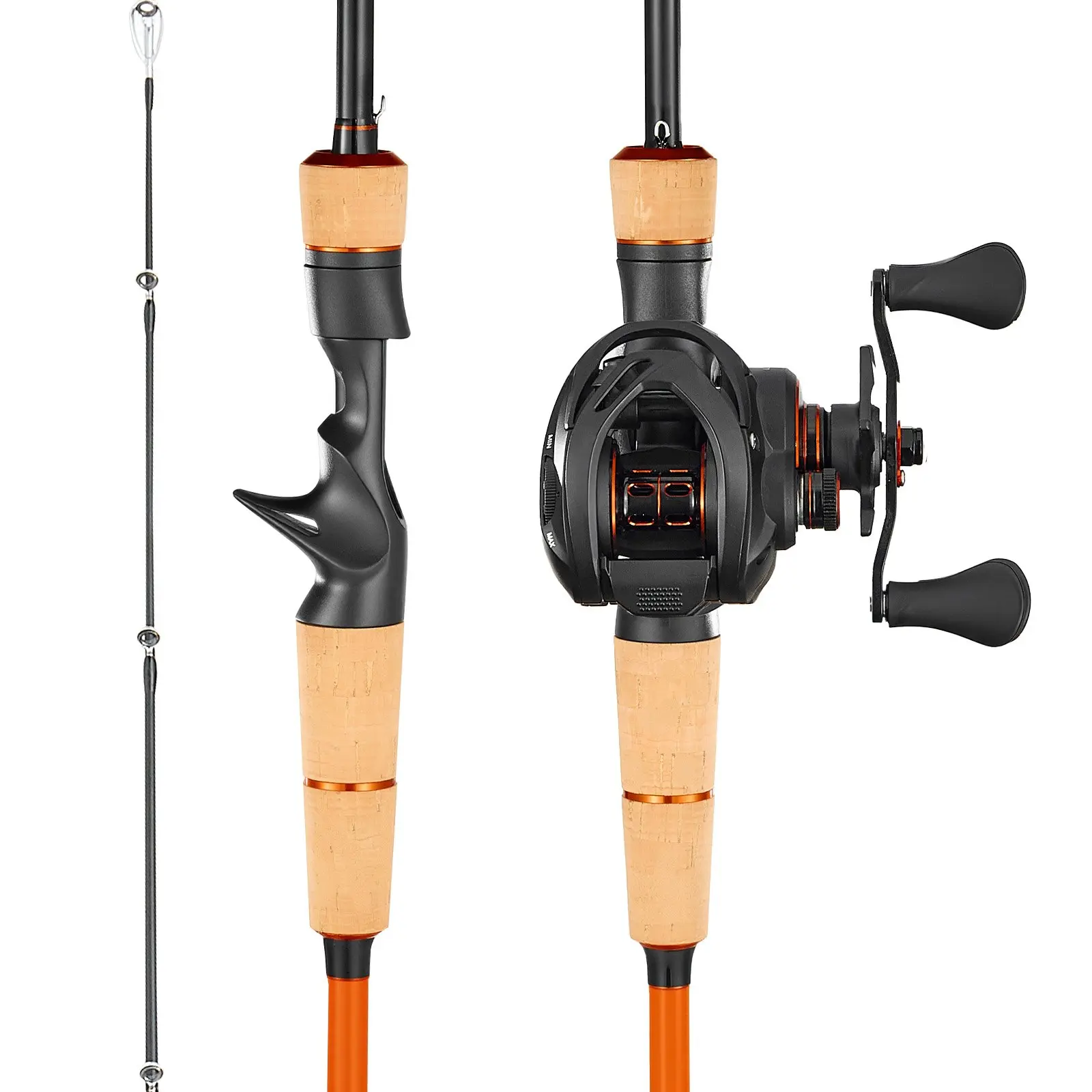 【Summerfinds】VEVOR 2-Piece Fishing Rod and Reel Combo, IM7 Carbon Fiber Baitcasting Rod (V1-652B-MF) with 6+1 BB System, 7.0:1 Gear Ratio, 6-15lb Capacity, 6.5ft/2m Length, Right-Hand Adjust Brake, Cork Comfort Grip, Stainless Steel Guides with Ceramic Ri