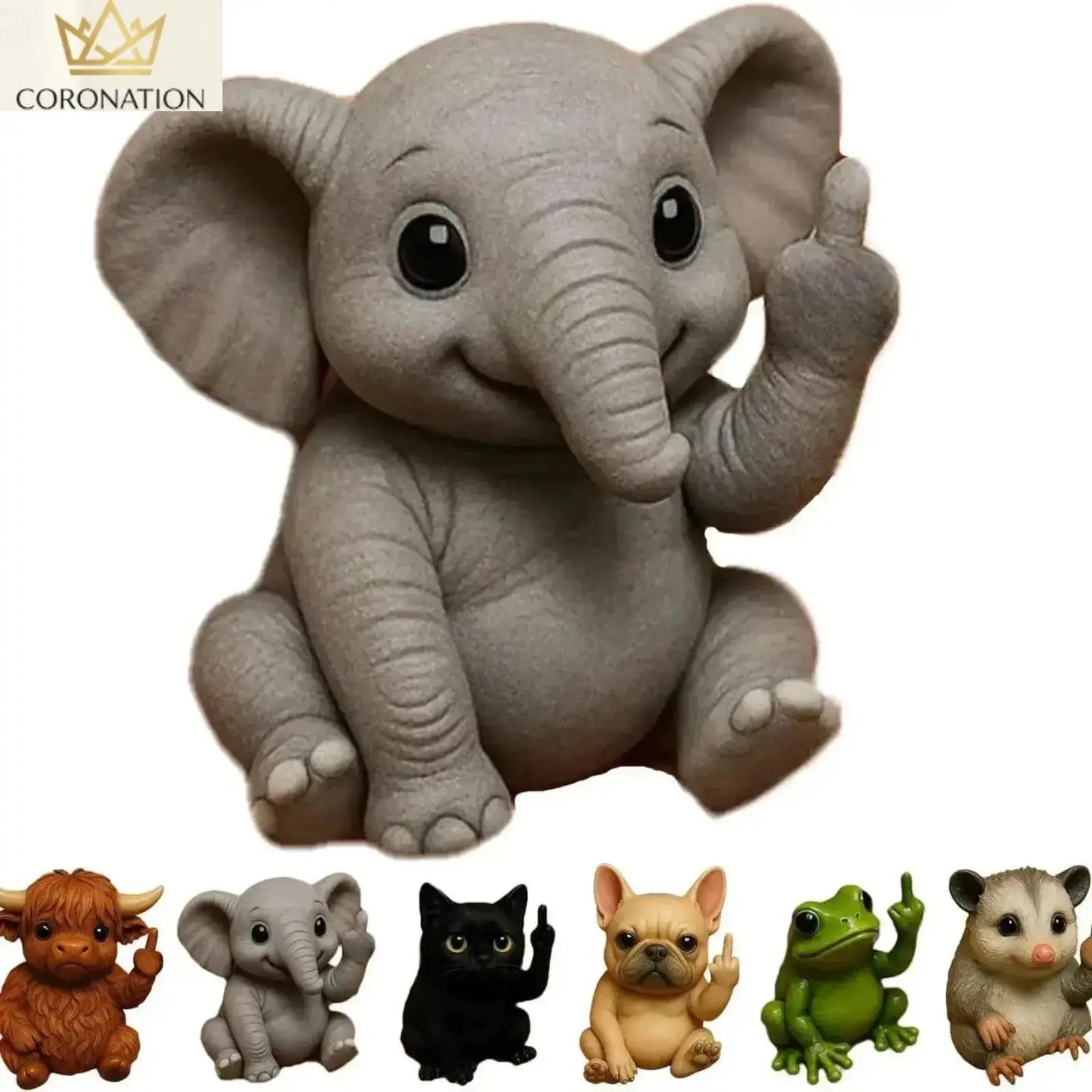 Funny Mini Middle Finger Elephant Statue - Quirky Animal Figurines, Humoristic Resin Desk Decor with Creative Sarcastic Design, Office Workspace Accent, Unique Gift for Animal Lovers, Miniature