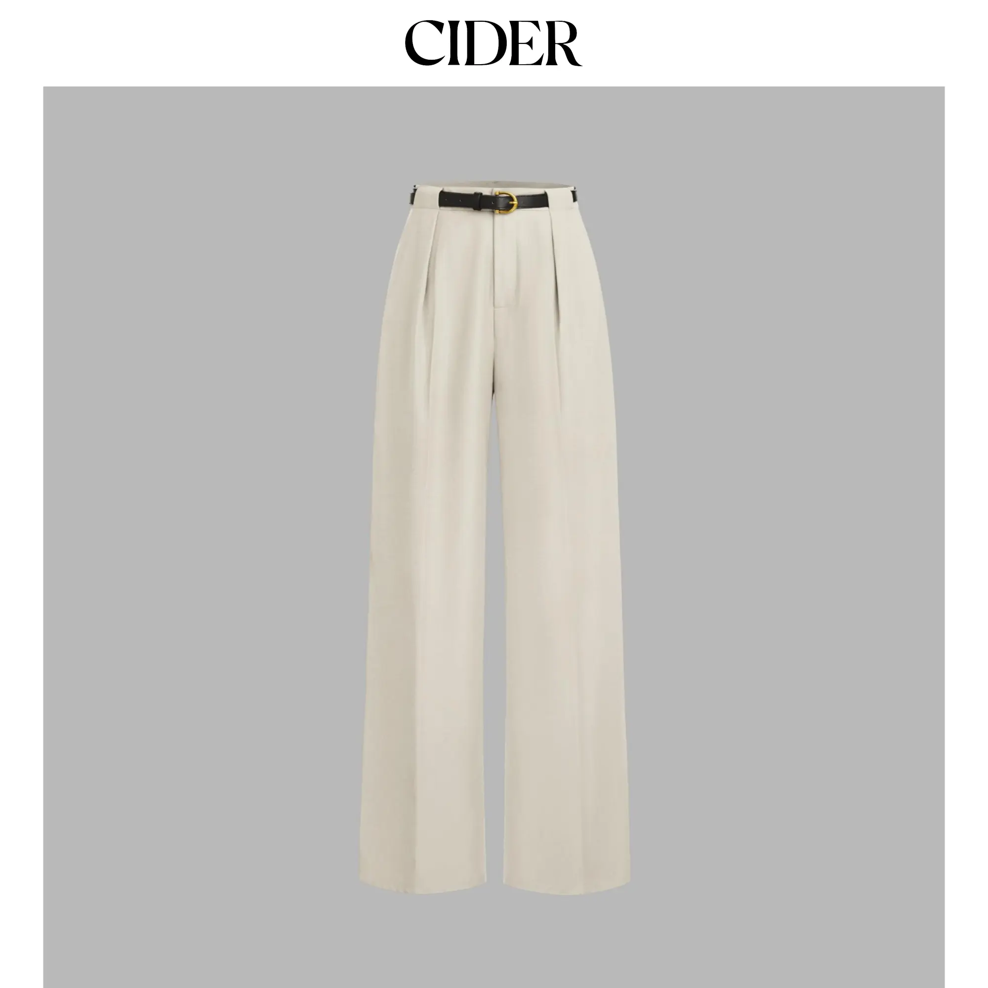 Cider Petite Mid Rise Solid Straight Leg Trousers With Belt