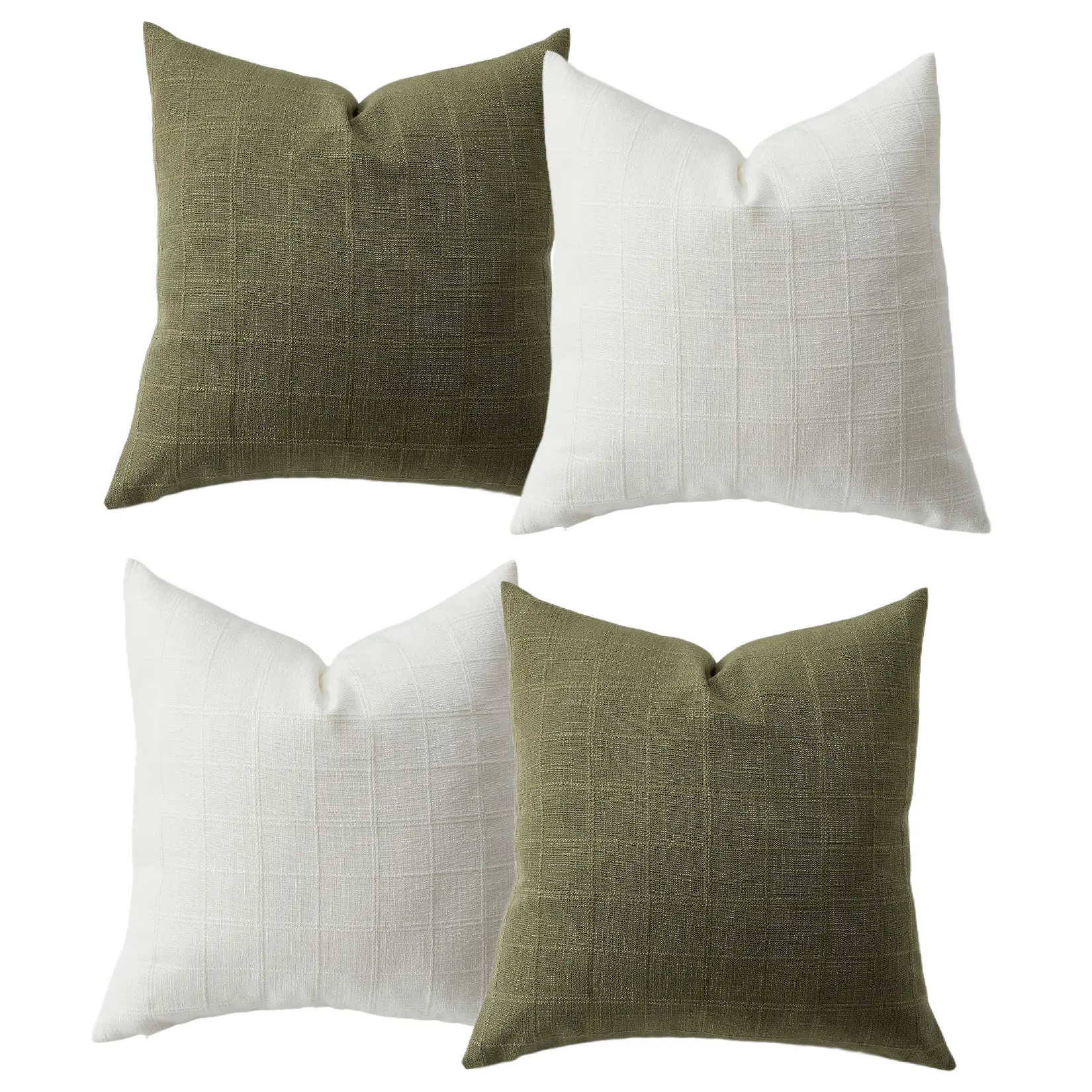 4-Pack Chenille Check Throw Pillow Covers 20x20 Inch, Decorative Square Cushion Covers in 2 Beige/2 Orange & 2 White/2 Green, Assorted Colors Cushion Cases for Couch and Living Room