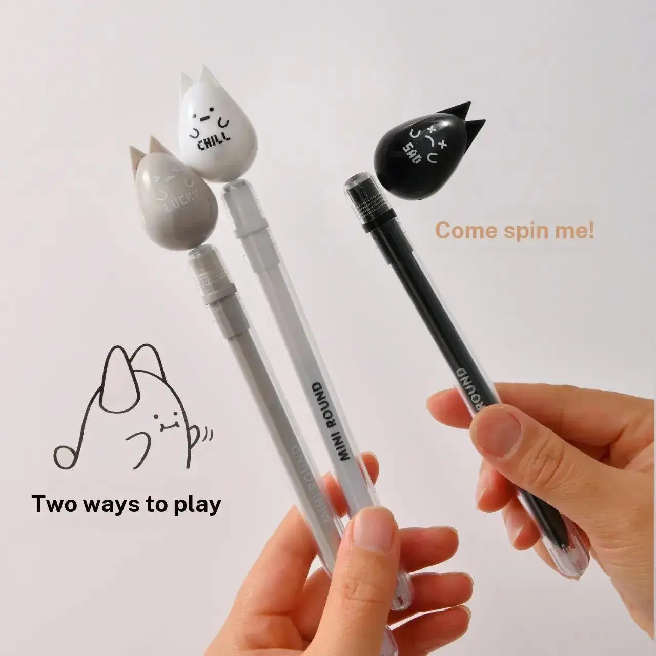 3pcs Cute Monster Floating Spinner Pens, Simple Cartoon Style, Rotatable Cap, Smooth Writing, Fun and Practical for Students, Cool Pens