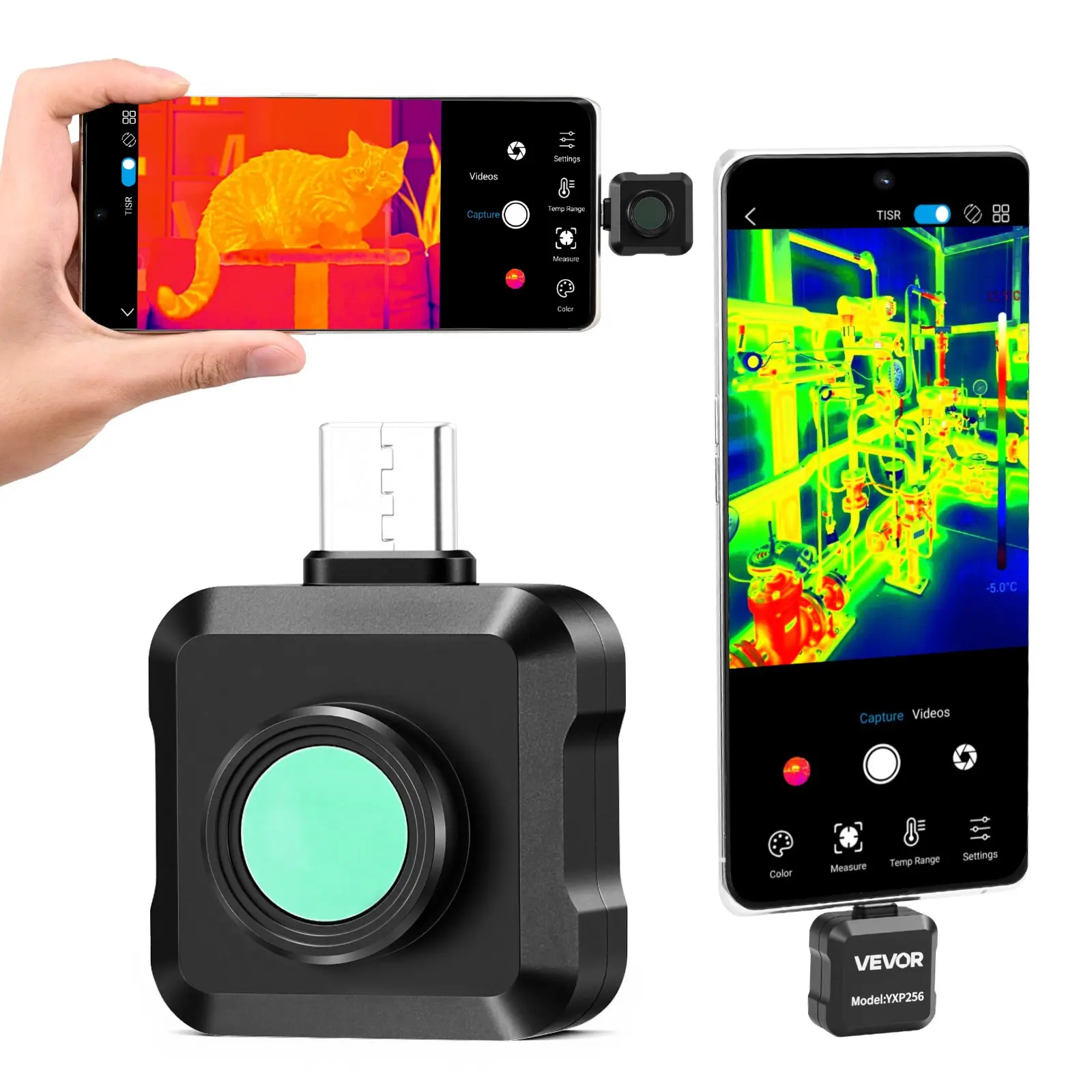 VEVOR Pocket-Sized Thermal Imaging Camera + App for Android Smartphones & Tablets, 512x384 Super Resolution, 256x192 IR Resolution, 25HZ Refresh Rate, -4°F to 1022°F, 15 Color Palettes, Thermal View for HVAC, Automotive Diagnostics, Home Inspection