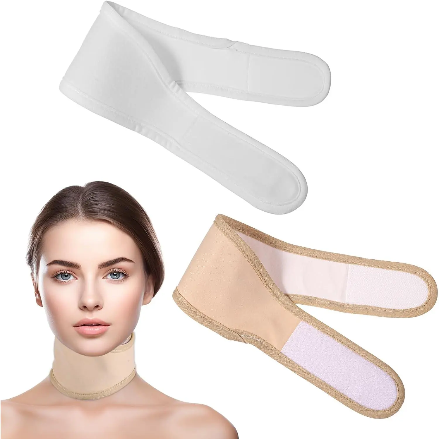 2 Pack Thyroid Castor Oil Neck Wrap, Reusable Neck Castor Oil Pack for Thyroid Women Men, Comfort Fit (White, Khaki)