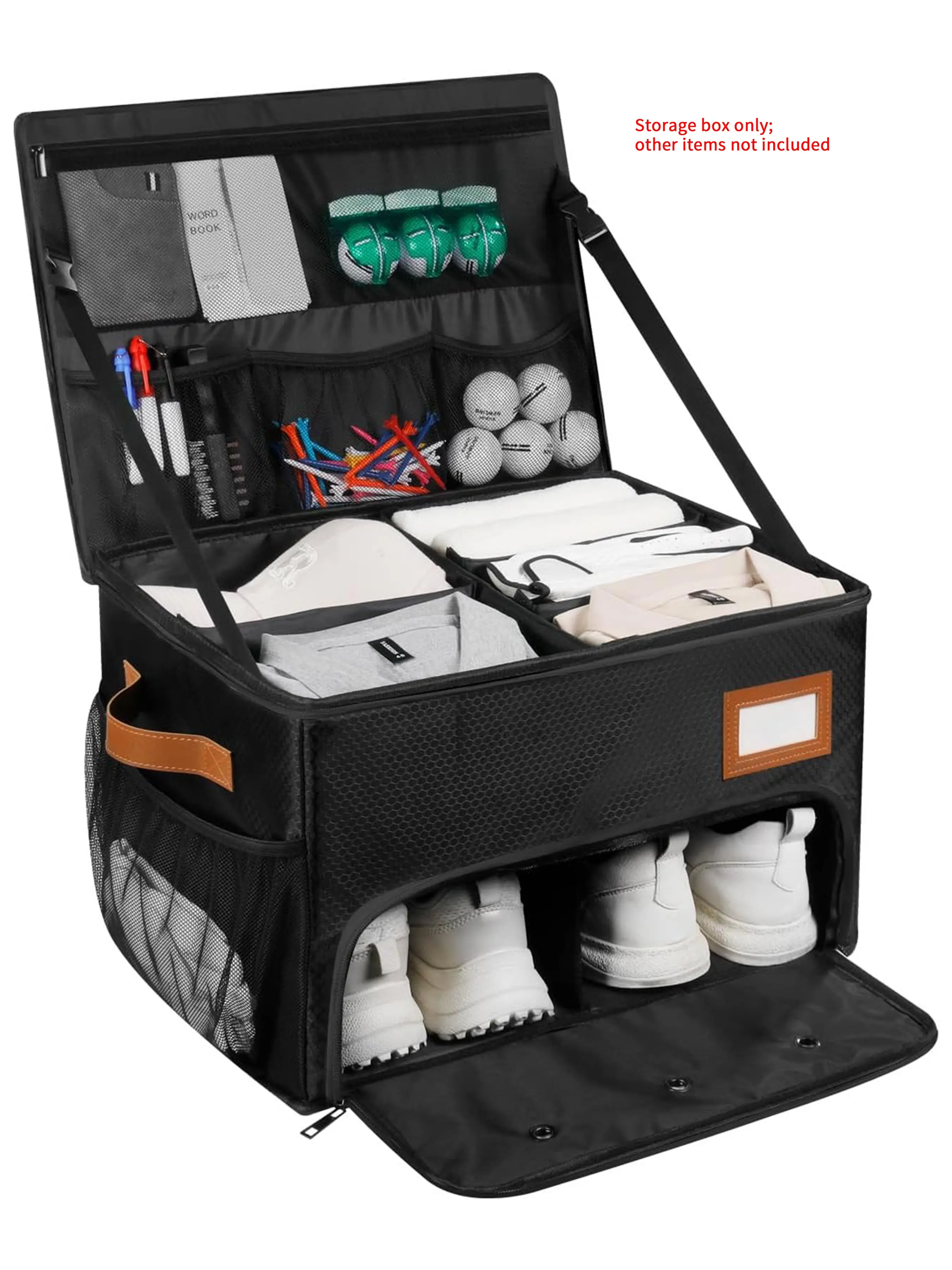 2 Layer Golf Trunk Organizer, Golf Gifts for Men with Separate Ventilated Compartment for 2 Pair Shoes, Golf Car Storage Organizer, Waterproof Car Trunk Locker for Balls, Tees, Clothes and Gloves, Gifts for Golfers