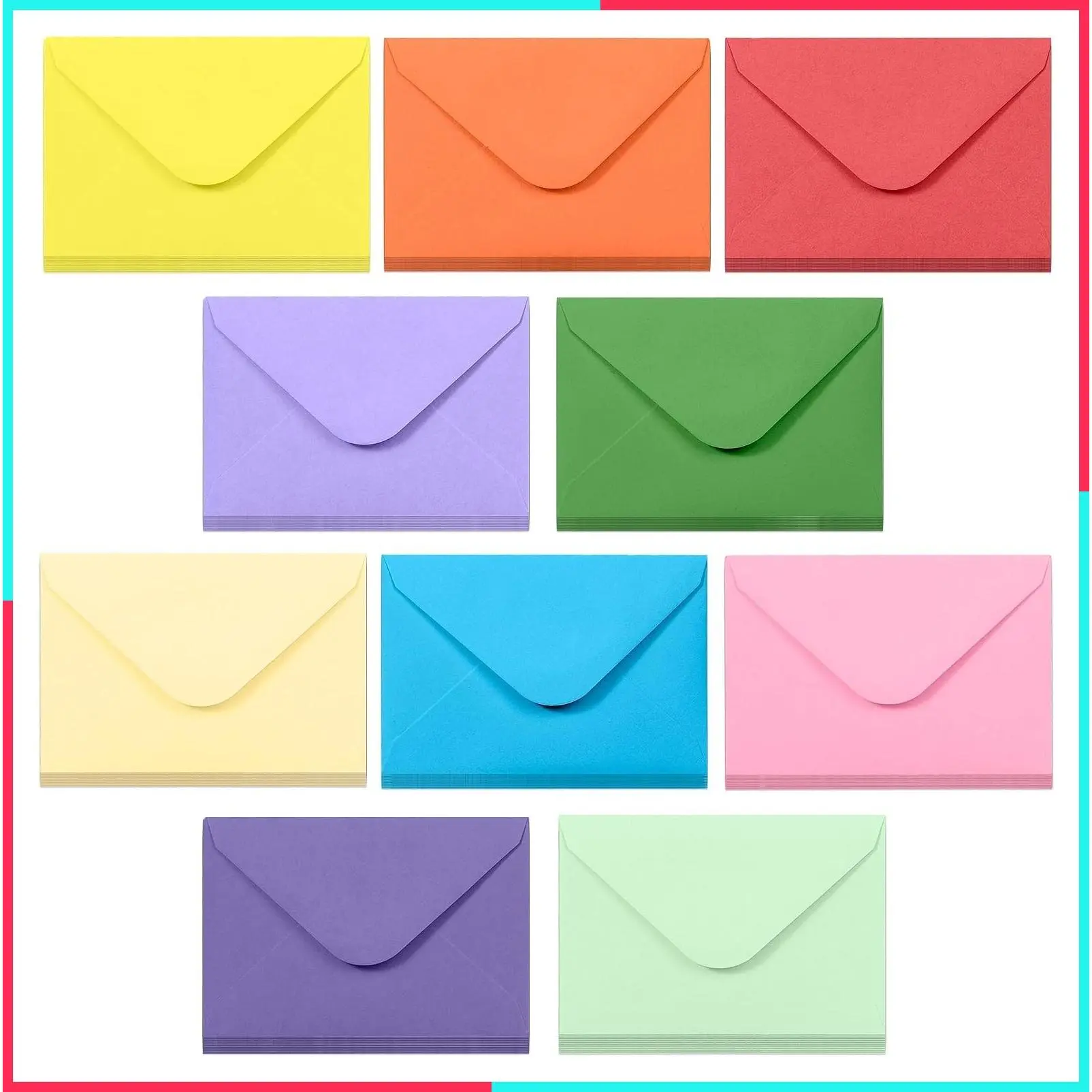 Gift Card Envelopes - Gummed 100-Count Mini Envelopes, Paper Business Card Envelopes, Bulk Tiny Envelope Pockets for Small Note Cards, 10 Colors, 4 x 2.7 Inches