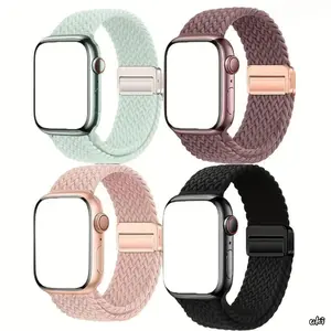 4-Pack Magnetic Buckle Braided Nylon Apple Watch Bands - Elastic Sport Loop Wearable Tech Accessories, 38-49mm for Series 1-10, SE, Ultra/Ultra 2 Fashion Accessories gifts for dad fathers day gift