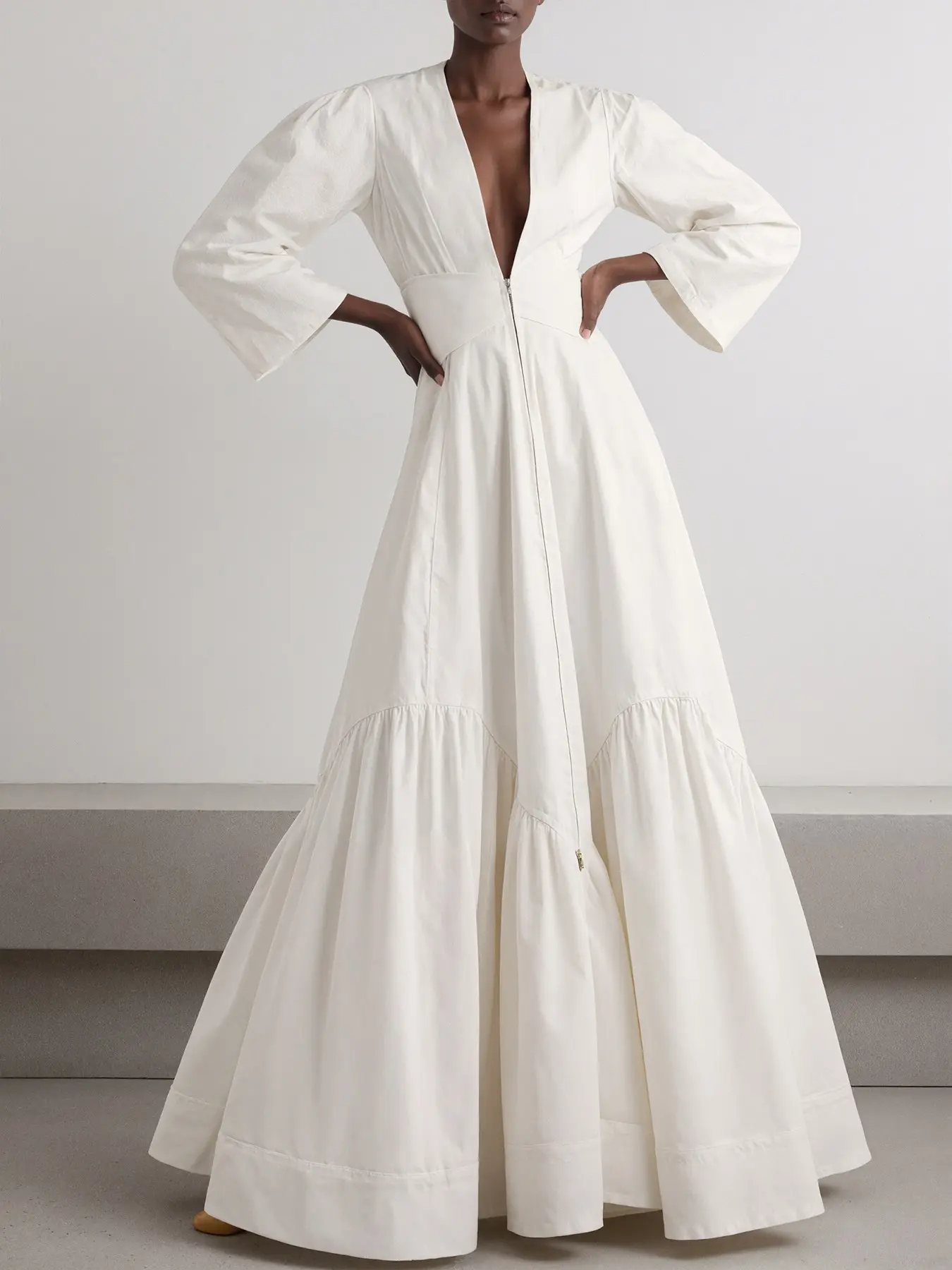 Plus Size Women's V Neck Wide Sleeve Floor-Length Dress, Elegant A-Line Long Skirt, Stylish Ladies' Clothing for Special Occasions, Chic