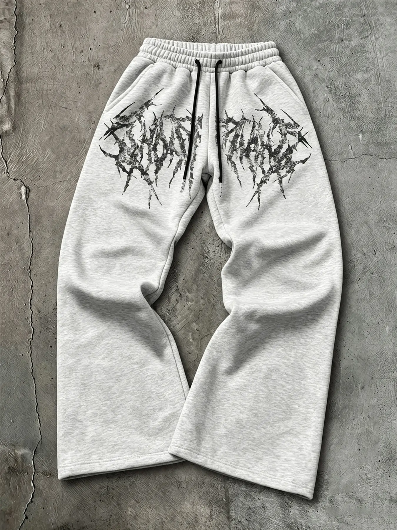 Men Gothic Death Metal Graphic Baggy Wide Leg Sweatpants, One‑Wear‑Multiple‑Styles Heavyweight Fleece Drawstring Loose Fit Joggers, Distressed Print Athleisure Pants for Street Skate Gym Camping Daily Casual Outing