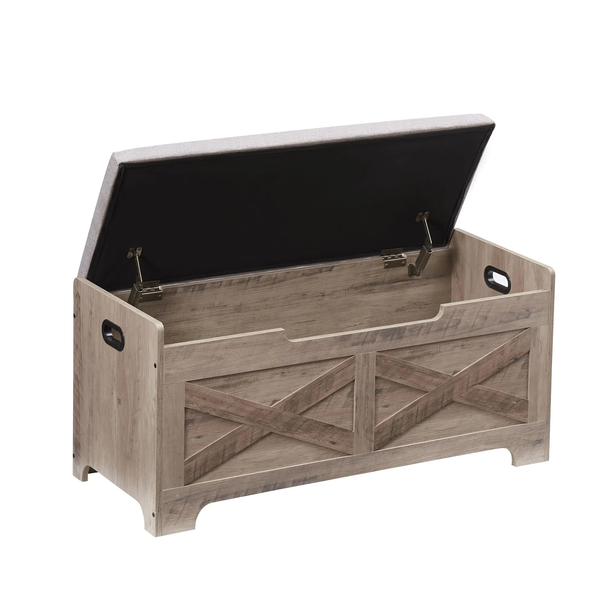 GARVEEStorage Chest Lift Top Trunk with 2 Safety Hinges Barn Style Wooden Bench Seat Cushion Large for Entryway Bedroom Living Room