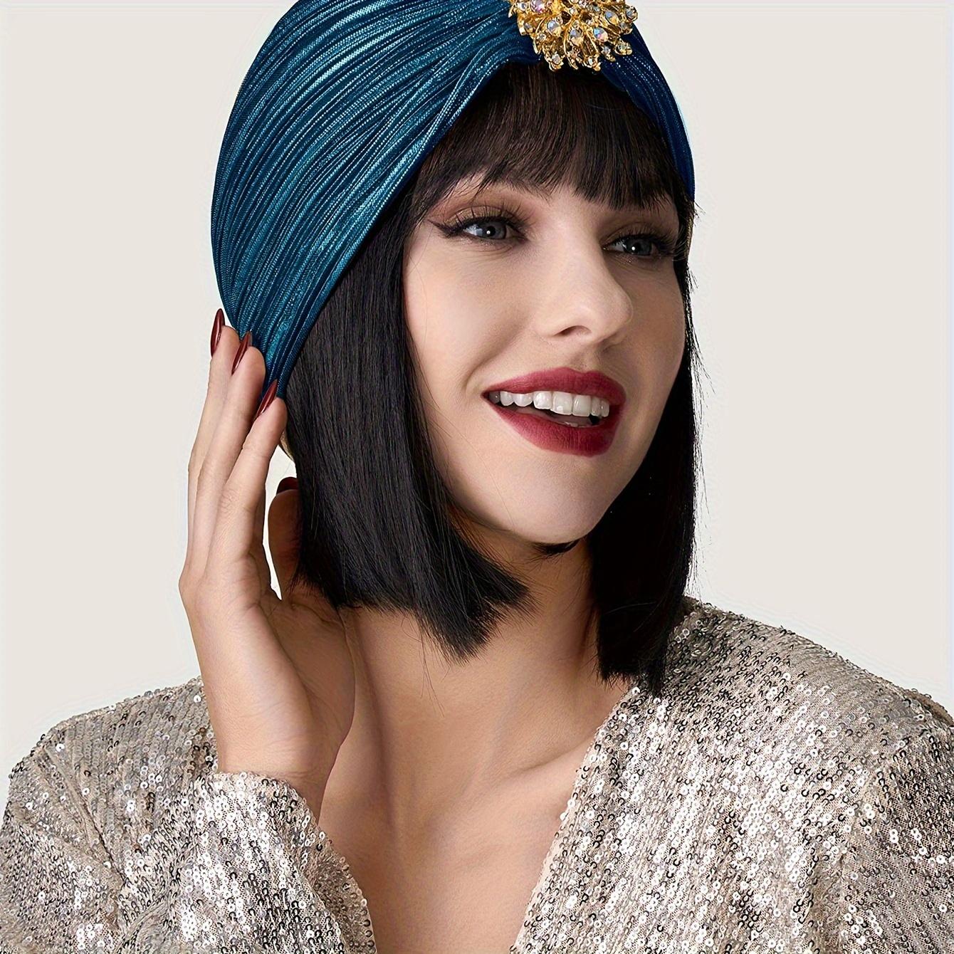 Vintage Turban Hat] Black Crystal Embellished Women display picture 1