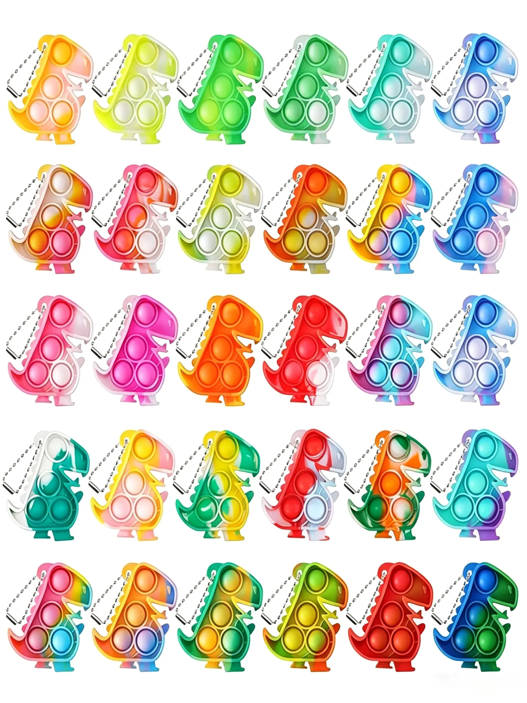 12 Pack Dinosaur Pop Fidget Cool Keychains, Assorted Colors Mini Sensory Fidget Toys Bulk, Kids Birthday Party Favors, Classroom Prizes Goodie Bag Fillers