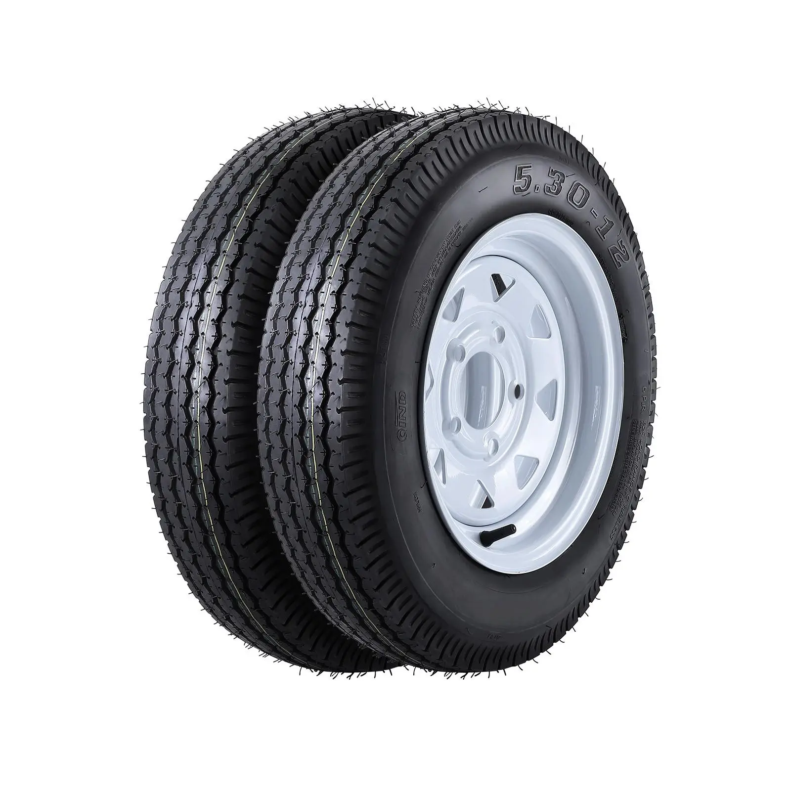 12" Trailer Tires & Rims Set – 6-Ply, Load Range C | 5-Lug 4.5" Bolt, 1050lbs Capacity | For Utility, Boat, Cargo Trailers | 5.30-12 Compatible | Heavy Duty Steel Rim, 90 PSI | Highway Safe, Durable | Replacement Wheel Assembly